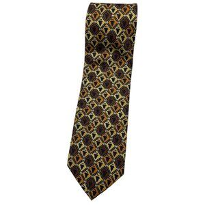 YVES SAINT LAURENT Men's 100% Silk Necktie LUXURY Brown Orange Grapes W:3.8" EUC